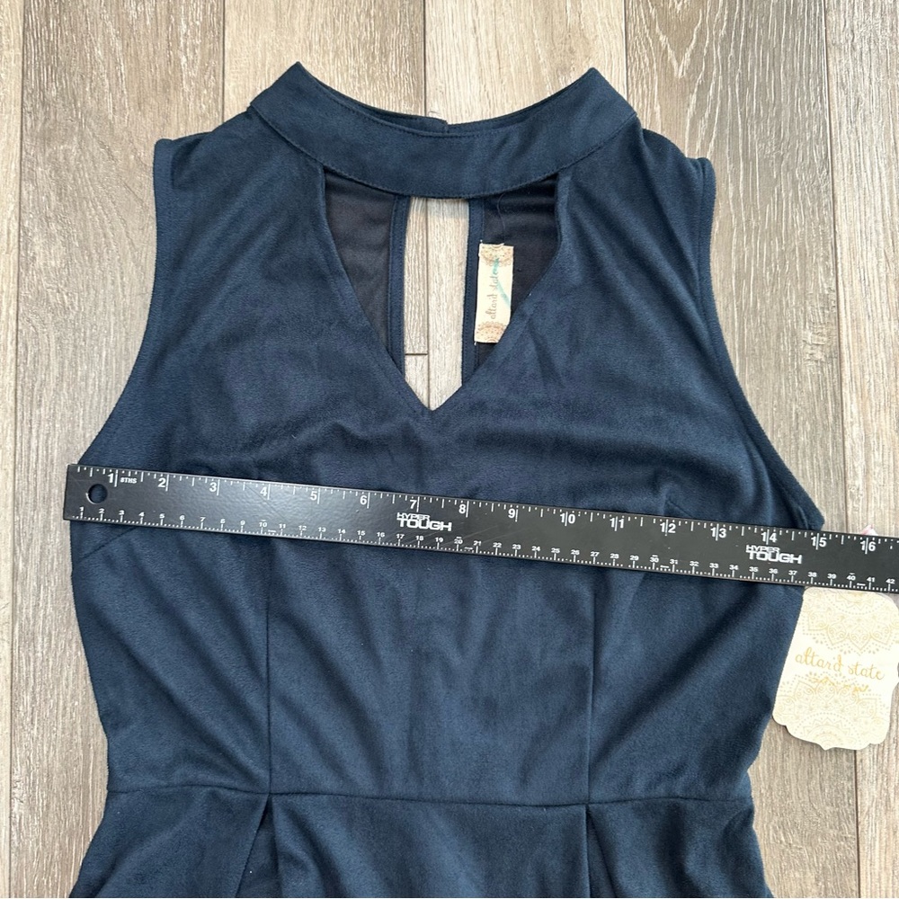 Altar’d State Faux Suede Navy Blue Sleeveless Mini Dress Peep Hole Halter Neck - Picture 9 of 10